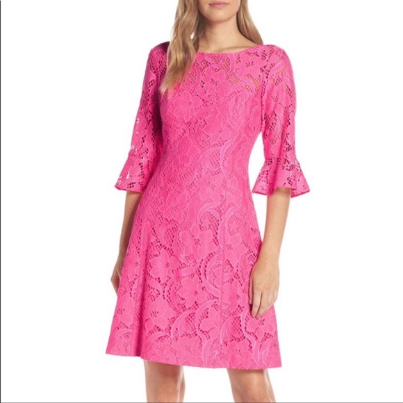 NWT Lilly Pulitzer Allyson Dress in Pink Tropics Floral Vines Lace - Picture 2 of 8